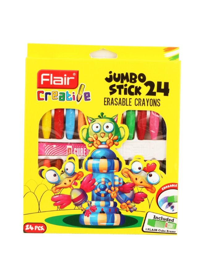 فلير علبة الوان شمع  للمسح  24 لون + استيكة - موديل FA8033 - Image 1