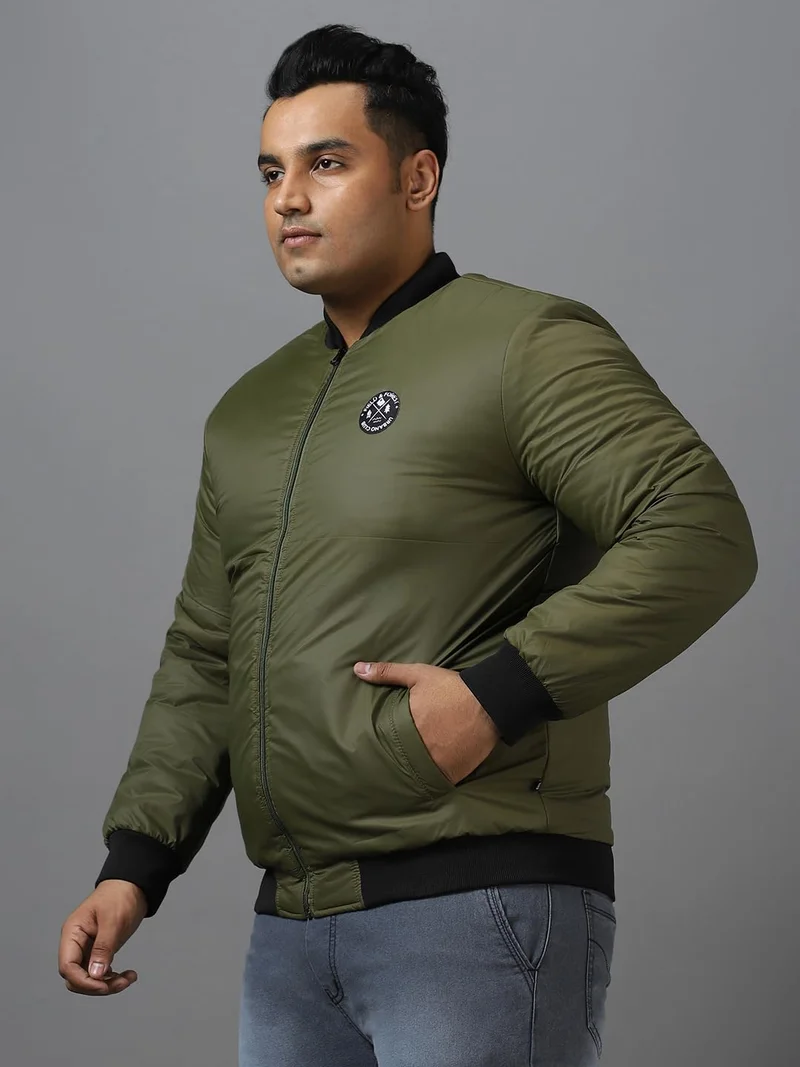 Urbano Fashion  Urbano Plus Men's Green Full Sleeve Zippered Bomber Jacket  | Best Price UAE