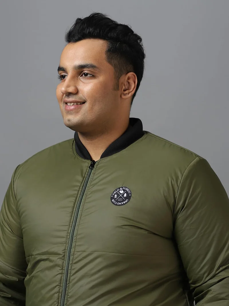 Urbano Fashion  Urbano Plus Men's Green Full Sleeve Zippered Bomber Jacket  | Best Price UAE