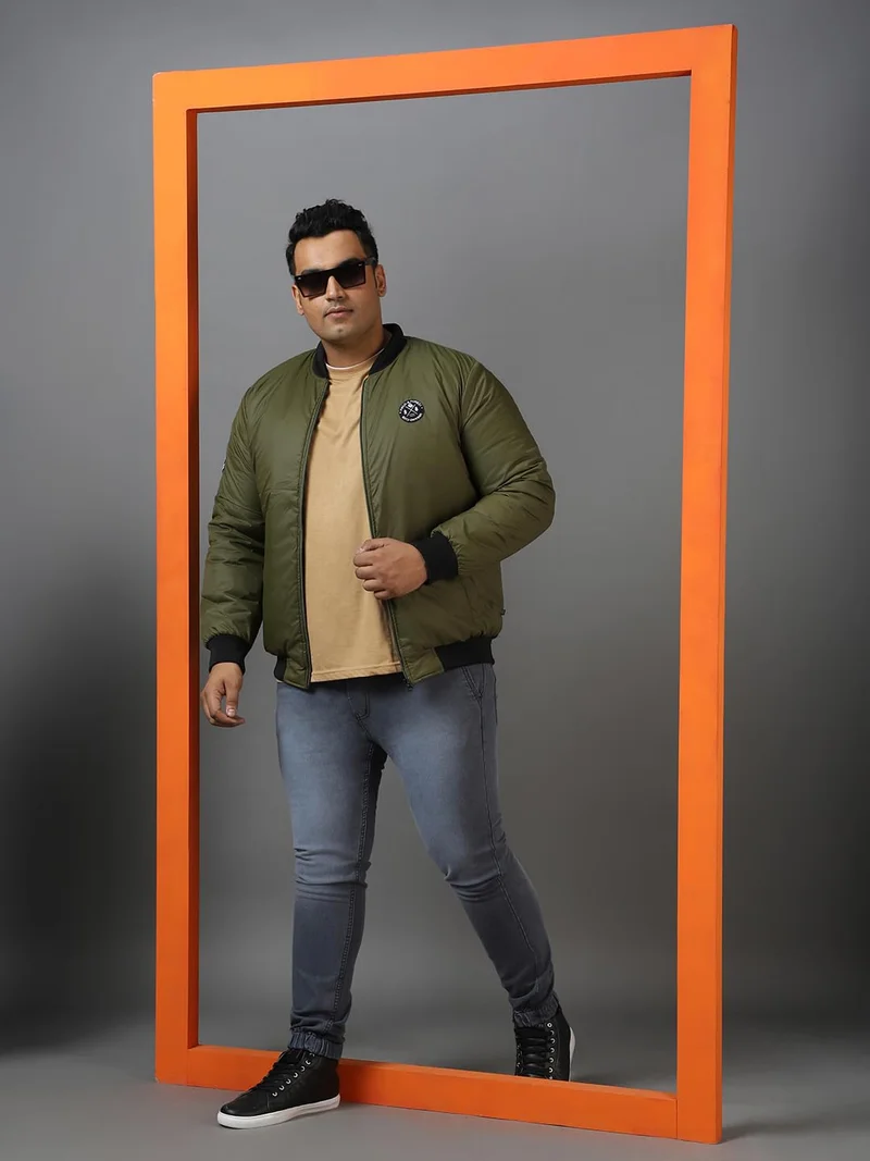 Urbano Fashion  Urbano Plus Men's Green Full Sleeve Zippered Bomber Jacket  | Best Price UAE