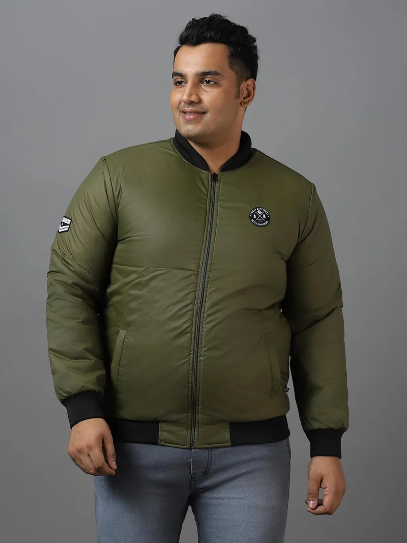 Urbano Plus Men's Green Full Sleeve Zippered Bomber Jacket