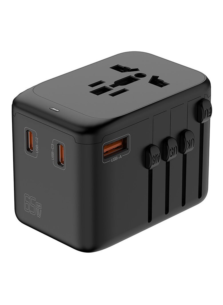 65W GaN Universal Travel Adapter, International Power Adapter,with 3 Type-C and 1 USB Port, Compatible with EU/US/UK/AU Plugs, Suitable for Laptops and Phones  - Image 1