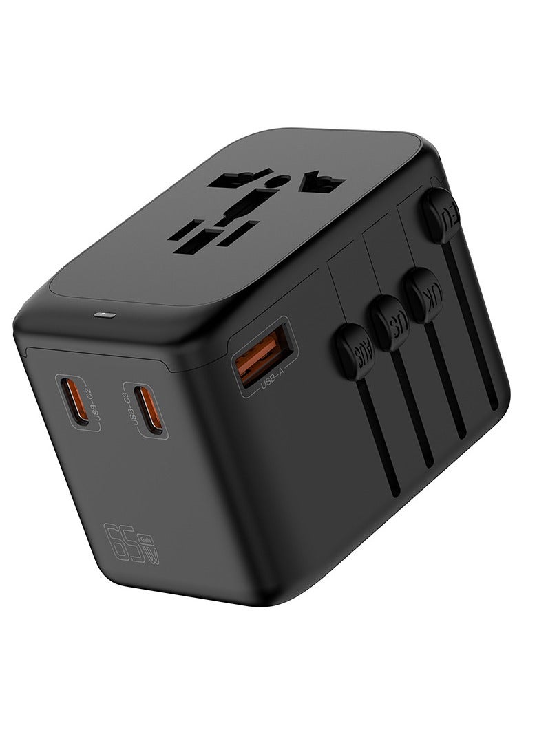 65W GaN Universal Travel Adapter, International Power Adapter,with 3 Type-C and 1 USB Port, Compatible with EU/US/UK/AU Plugs, Suitable for Laptops and Phones  - Image 2