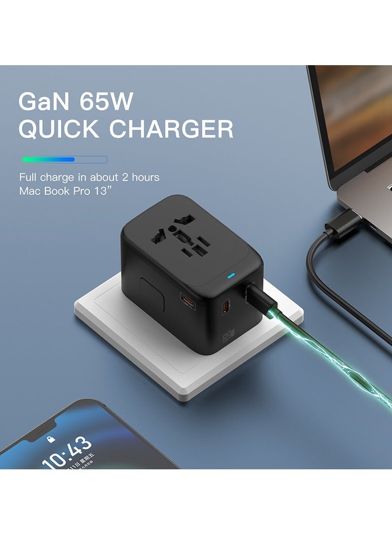 65W GaN Universal Travel Adapter, International Power Adapter,with 3 Type-C and 1 USB Port, Compatible with EU/US/UK/AU Plugs, Suitable for Laptops and Phones  - Image 4