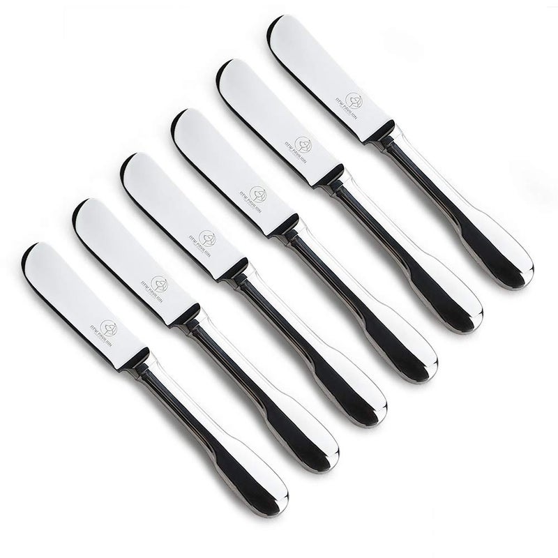 OTW PAVILION Set of 6 Butter Knife Silver Cheese Knife Spreaders 1810 Stainless Steel for Butter Cheese and Dessert