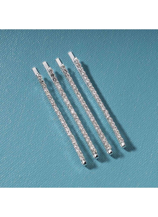 Yheakne - Rhinestone Hair Clip Barrette Silver Crystal Wedding Hair Pin Clip French Barrette Headpieces Decorative Bobby Pins Head Clip Wedding Headwear Bridal Hair Accessories For Women And Girls Gifts 4 Pcs - Image 1