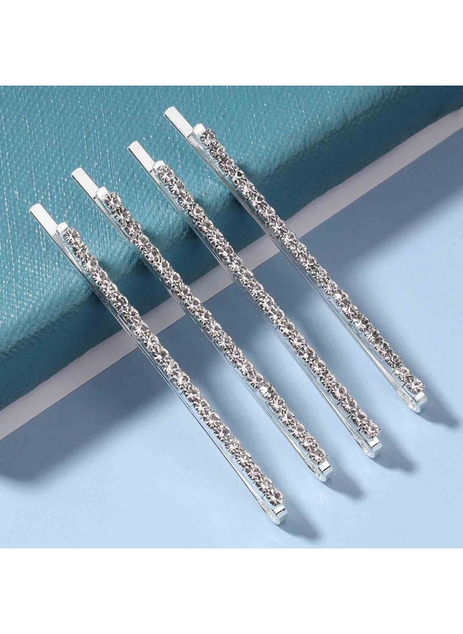 Yheakne - Rhinestone Hair Clip Barrette Silver Crystal Wedding Hair Pin Clip French Barrette Headpieces Decorative Bobby Pins Head Clip Wedding Headwear Bridal Hair Accessories For Women And Girls Gifts 4 Pcs - Image 1