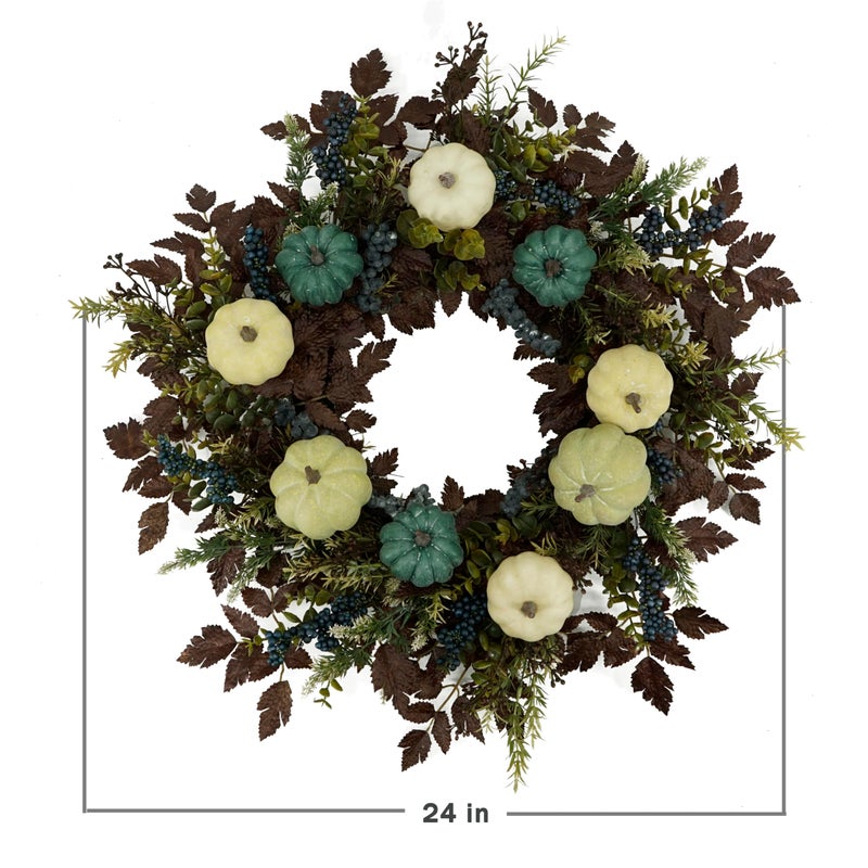 AMF0RESJ Fall Wreaths for Front Door 24" Thanksgiving Autumn Wreath with Pumpkins,Cimicifuga Plant Leaves,Berry for Front Door Indoor Outdoor Farmhouse Home Porch Window Festival Wedding Decoration - Image 5