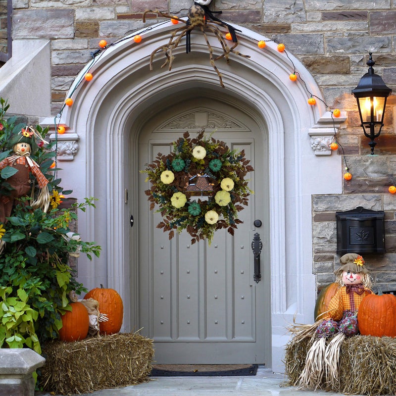 AMF0RESJ Fall Wreaths for Front Door 24" Thanksgiving Autumn Wreath with Pumpkins,Cimicifuga Plant Leaves,Berry for Front Door Indoor Outdoor Farmhouse Home Porch Window Festival Wedding Decoration - Image 4