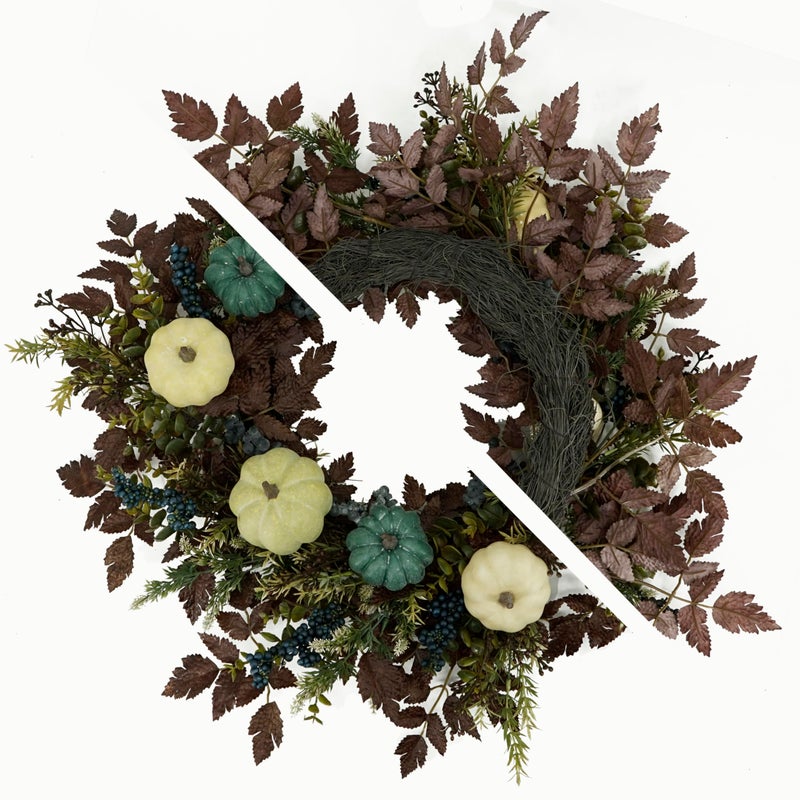 AMF0RESJ Fall Wreaths for Front Door 24" Thanksgiving Autumn Wreath with Pumpkins,Cimicifuga Plant Leaves,Berry for Front Door Indoor Outdoor Farmhouse Home Porch Window Festival Wedding Decoration - Image 3