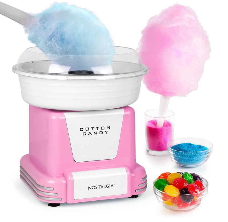 Nostalgia Cotton Candy Machine  Retro Cotton Candy Machine for Kids with 2 Reusable Cones 1 Sugar Scoop and 1 Extractor Head  Pink