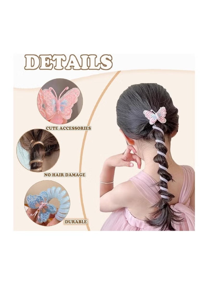 8 PCS Butterfly Telephone Wire Hair Bands Colorful Telephone Wire Hair Bands Spiral Hair Ties Phone Cord Kids Hair Accessories For Girls, Perfect For Various Outfits - Image 4