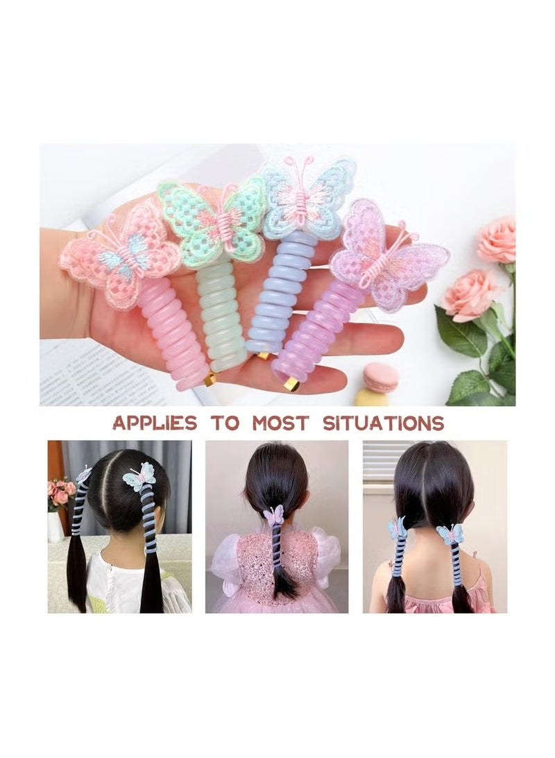 8 PCS Butterfly Telephone Wire Hair Bands Colorful Telephone Wire Hair Bands Spiral Hair Ties Phone Cord Kids Hair Accessories For Girls, Perfect For Various Outfits - Image 3