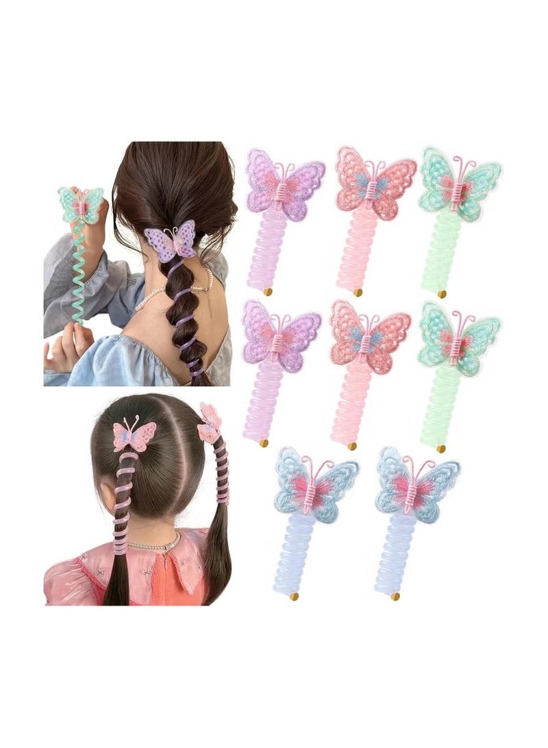 8 PCS Butterfly Telephone Wire Hair Bands Colorful Telephone Wire Hair Bands Spiral Hair Ties Phone Cord Kids Hair Accessories For Girls, Perfect For Various Outfits - Image 1