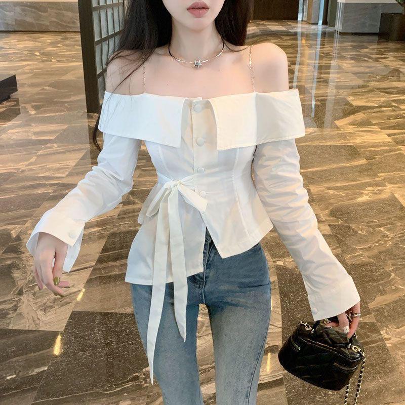 French Ruffled Slip Shirt Women'S Pure Desire Shoulder Chic Beautiful Shoulder Strap Shirt Trendy - Image 4