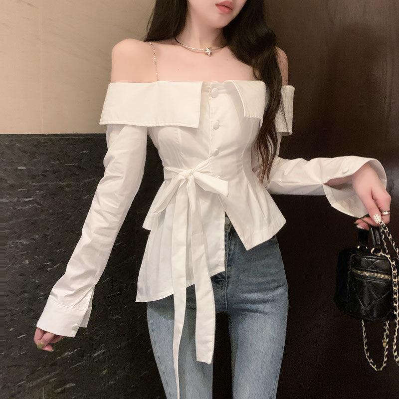 French Ruffled Slip Shirt Women'S Pure Desire Shoulder Chic Beautiful Shoulder Strap Shirt Trendy - Image 3