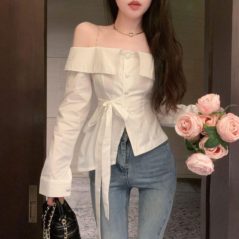 French Ruffled Slip Shirt Women'S Pure Desire Shoulder Chic Beautiful Shoulder Strap Shirt Trendy - Image 5