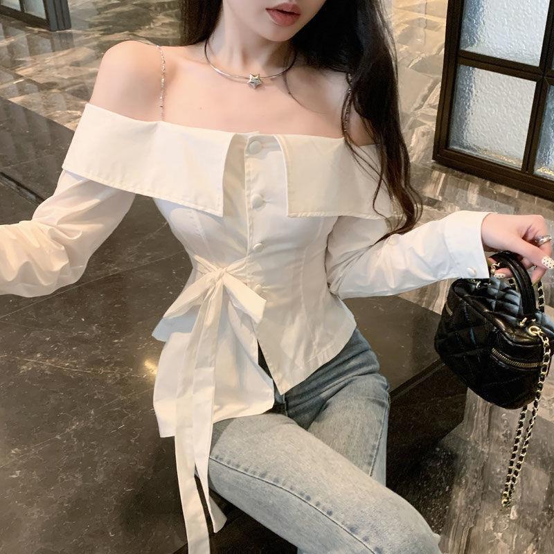 French Ruffled Slip Shirt Women'S Pure Desire Shoulder Chic Beautiful Shoulder Strap Shirt Trendy - Image 2