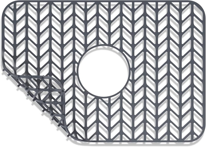 AWOKE Sink Protectors for Kitchen, AWOKE 18.2''x 12.5'' Folding Non-slip Sink Mat Grid for Bottom of Farmhouse Stainless Steel Porcelain Sink with Center Drain (Grey) - Image 1