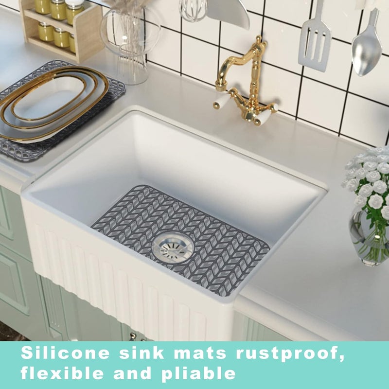 AWOKE Sink Protectors for Kitchen, AWOKE 18.2''x 12.5'' Folding Non-slip Sink Mat Grid for Bottom of Farmhouse Stainless Steel Porcelain Sink with Center Drain (Grey) - Image 5