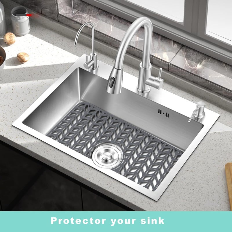 AWOKE Sink Protectors for Kitchen, AWOKE 18.2''x 12.5'' Folding Non-slip Sink Mat Grid for Bottom of Farmhouse Stainless Steel Porcelain Sink with Center Drain (Grey) - Image 4