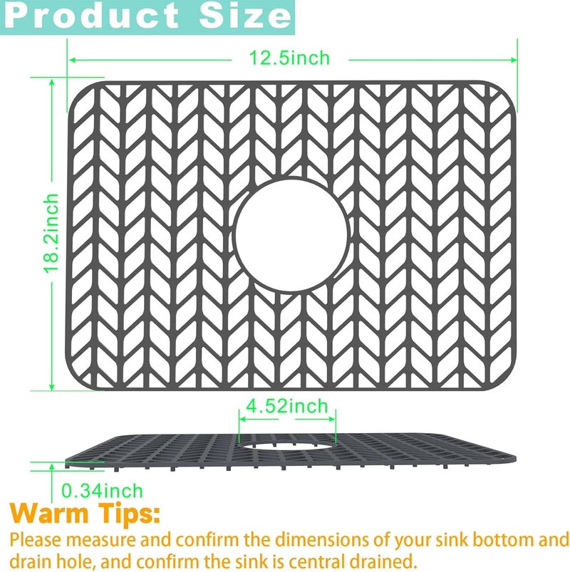 AWOKE Sink Protectors for Kitchen, AWOKE 18.2''x 12.5'' Folding Non-slip Sink Mat Grid for Bottom of Farmhouse Stainless Steel Porcelain Sink with Center Drain (Grey) - Image 2