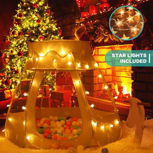 GeerWest Baby Ball Pit for Toddler with Star Lights  Pop Up Princess Play Tent for Kids  Indoor Outdoor Baby Girl Toys Birthday Gifts  NO Balls Grayish Green Tent - Image 5