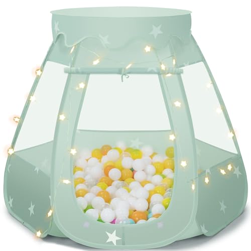 GeerWest Baby Ball Pit for Toddler with Star Lights  Pop Up Princess Play Tent for Kids  Indoor Outdoor Baby Girl Toys Birthday Gifts  NO Balls Grayish Green Tent - Image 1