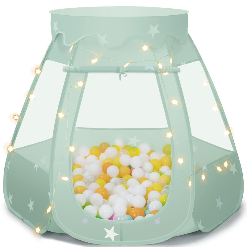 GeerWest Baby Ball Pit for Toddler with Star Lights  Pop Up Princess Play Tent for Kids  Indoor Outdoor Baby Girl Toys Birthday Gifts  NO Balls Grayish Green Tent - Image 3