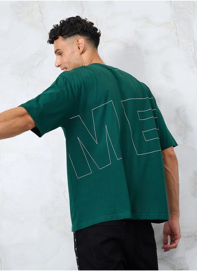 ستايلي Front and Back Slogan Print Oversized T-Shirt