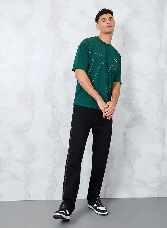 Styli Front and Back Slogan Print Oversized T-Shirt