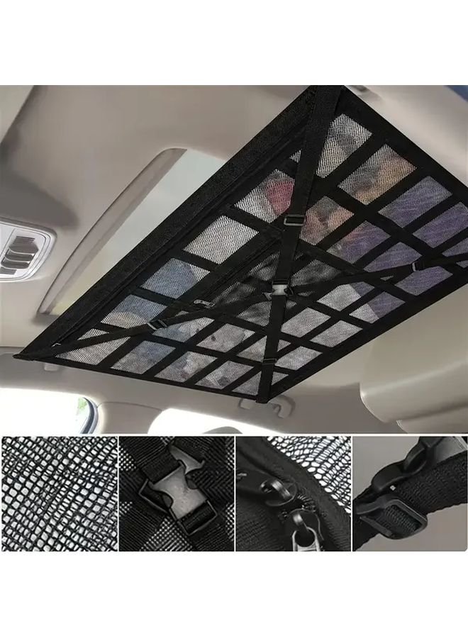 شبكة تخزين سقف السيارة القابلة للتعديل مزدوجة الطبقات مع سحاب من قماش البوليستر الأسود - Image 4