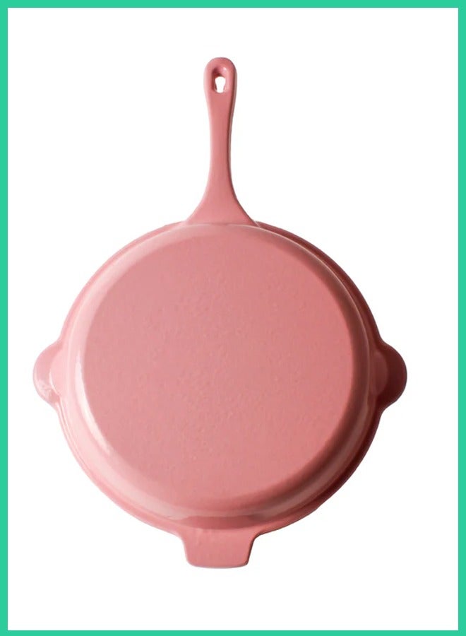 Heavy-Duty Cast Iron Enameled Frying Pan – 24cm Round, Non-Stick, Pink – Oven & Induction Safe Cookware  - Image 2