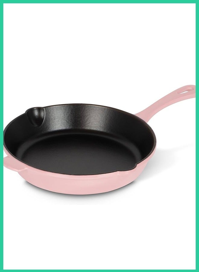 Heavy-Duty Cast Iron Enameled Frying Pan – 24cm Round, Non-Stick, Pink – Oven & Induction Safe Cookware  - Image 3