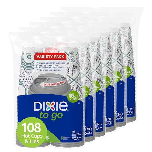Dixie To Go Paper Coffee Cups With Lids, 16 oz, 108 ct, Disposable Insulated Paper Cups for On-The-Go Hot or Cold Beverages - Image 1
