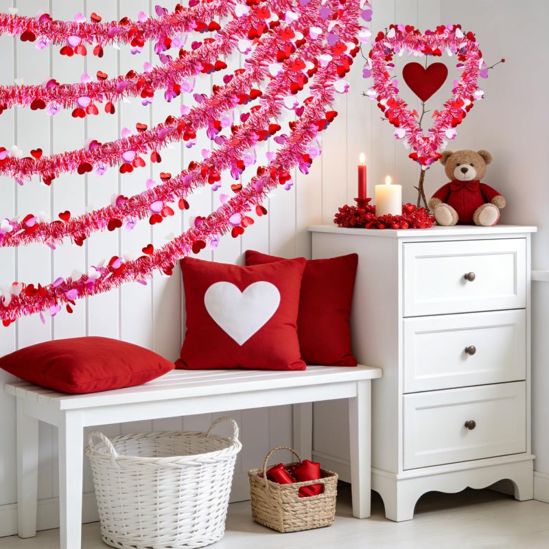 Riferg 50Ft Valentine'S Day Heart Tinsel Garland  Red Pink Heart Metallic Tinsel Garland For Valentines Decorations Birthday Weeding Anniversary - Image 5