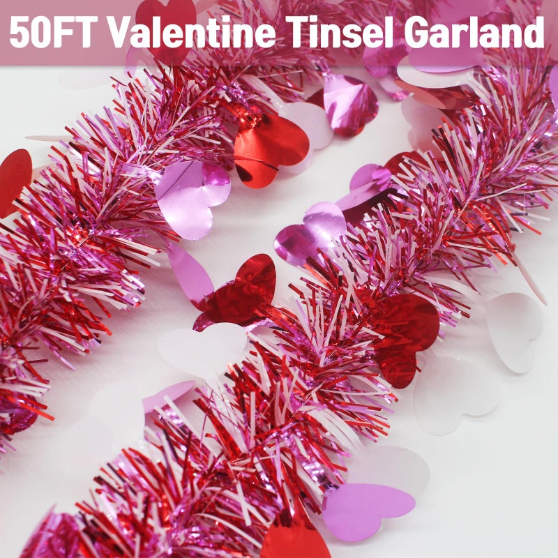 Riferg 50Ft Valentine'S Day Heart Tinsel Garland  Red Pink Heart Metallic Tinsel Garland For Valentines Decorations Birthday Weeding Anniversary - Image 2