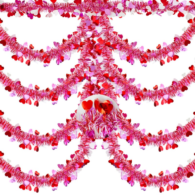 Riferg 50Ft Valentine'S Day Heart Tinsel Garland  Red Pink Heart Metallic Tinsel Garland For Valentines Decorations Birthday Weeding Anniversary - Image 1