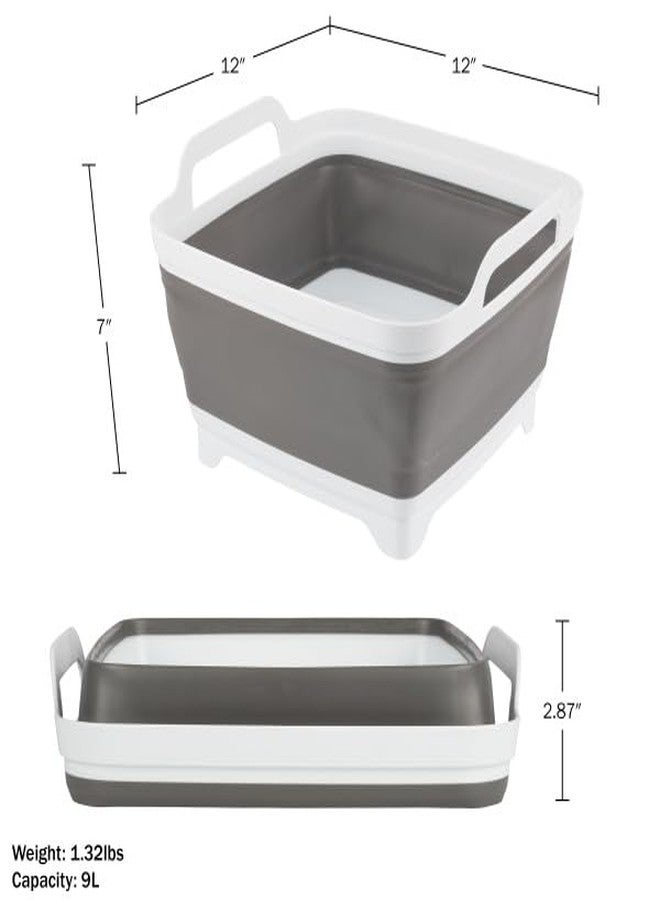 Wakeman Collapsible Wash Basin - 9L Portable Sink with Drain - Plastic Tub Dish Pan for Camping, Handwashing Laundry, or Dishes Outdoors (Gray) - Image 2