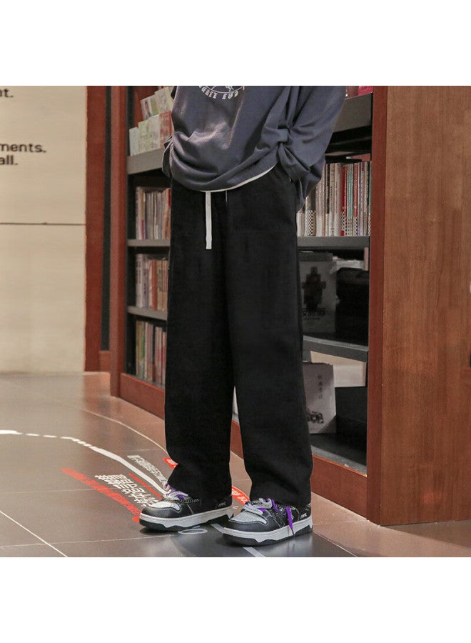 Homlean Style Literary Casual Pants For Men, Autumn Niche Trendy Straight-leg Cargo Trousers Hg01 Black S - Image 5