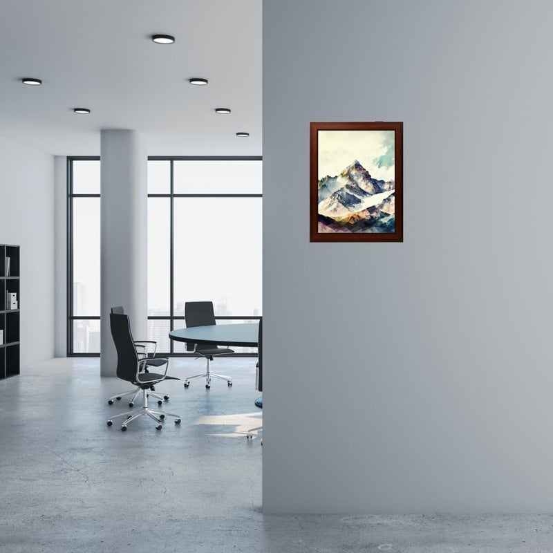 Generic Mountain Painting Digital Reprint Trendy Fancy Room Home Office Wall Decoration With Brown Frame (10Inches X 13.5Inches) - Image 3