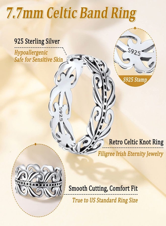 Suplight 925 Sterling Silver Celtic Knot Ring, 8mm Retro Scottish Celtic Band Rings for Women Size 10 - Image 4