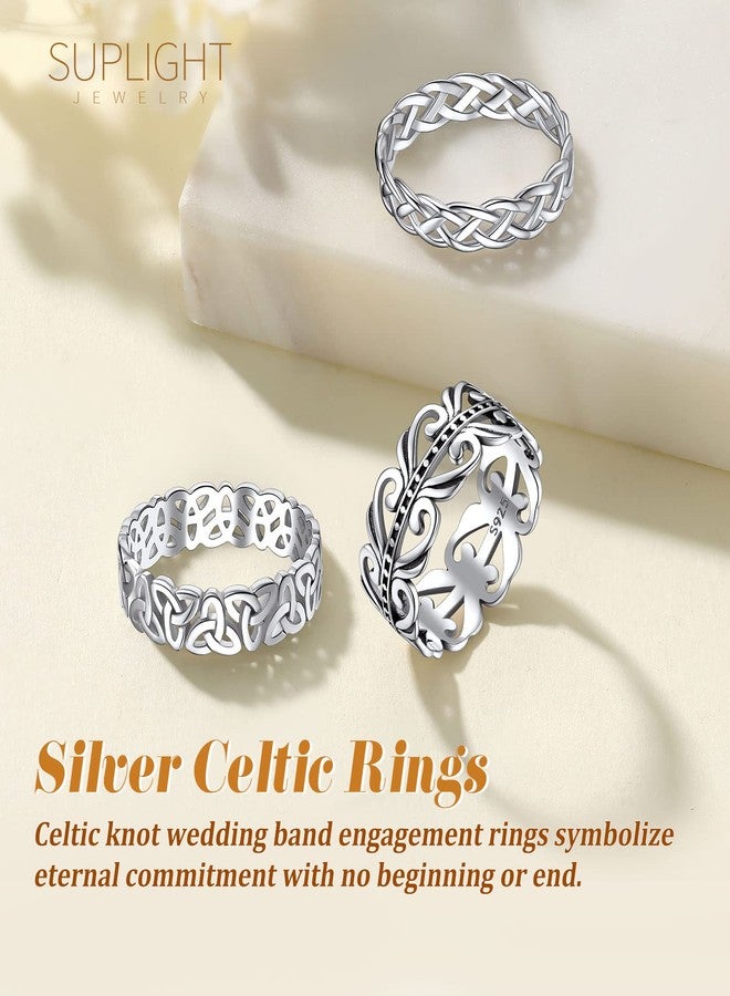Suplight 925 Sterling Silver Celtic Knot Ring, 8mm Retro Scottish Celtic Band Rings for Women Size 10 - Image 5
