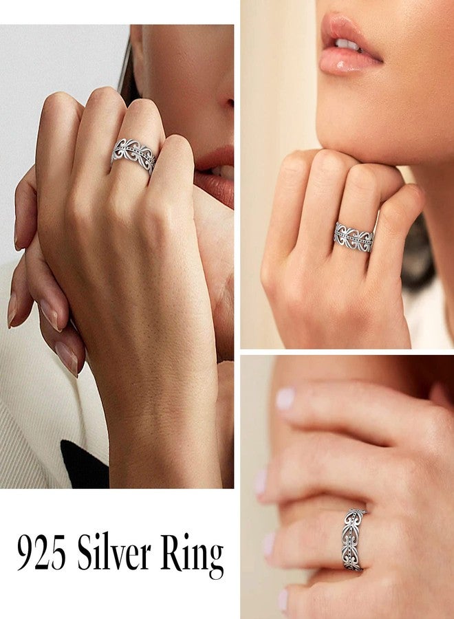 Suplight 925 Sterling Silver Celtic Knot Ring, 8mm Retro Scottish Celtic Band Rings for Women Size 10 - Image 3