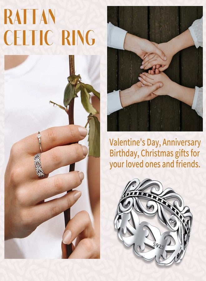 Suplight 925 Sterling Silver Celtic Knot Ring, 8mm Retro Scottish Celtic Band Rings for Women Size 10 - Image 2
