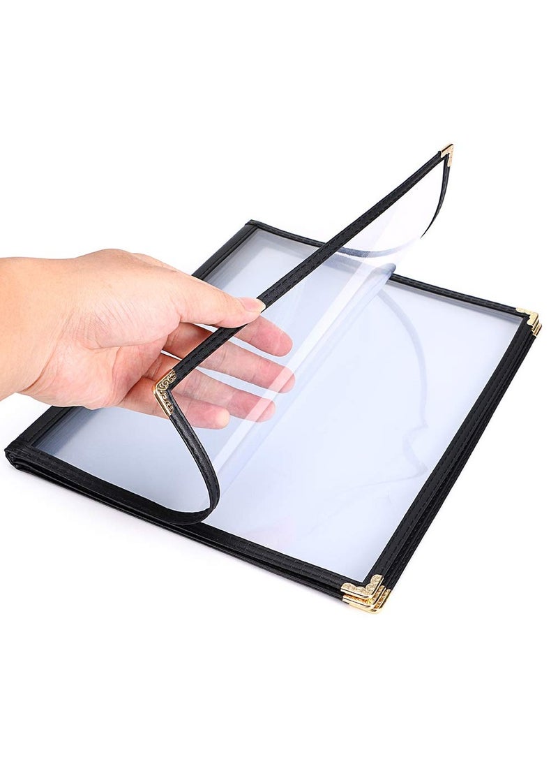SYOSI 2 PCS 8.5 X 11 Inch Menu Cover Book 4 Pages 8 View Clear Restaurant Beverage Menu Cover with Faux Leather Trim and Decorative Corners Menu Book Cover DIY Menu Holder - Image 2