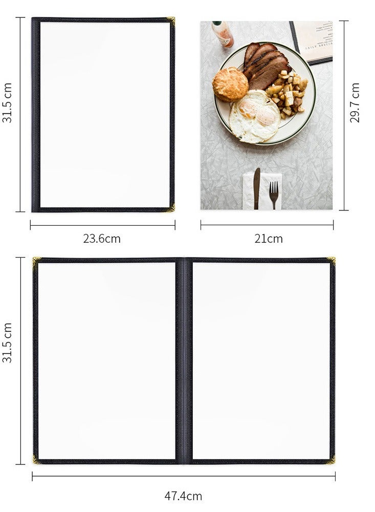 SYOSI 2 PCS 8.5 X 11 Inch Menu Cover Book 4 Pages 8 View Clear Restaurant Beverage Menu Cover with Faux Leather Trim and Decorative Corners Menu Book Cover DIY Menu Holder - Image 5