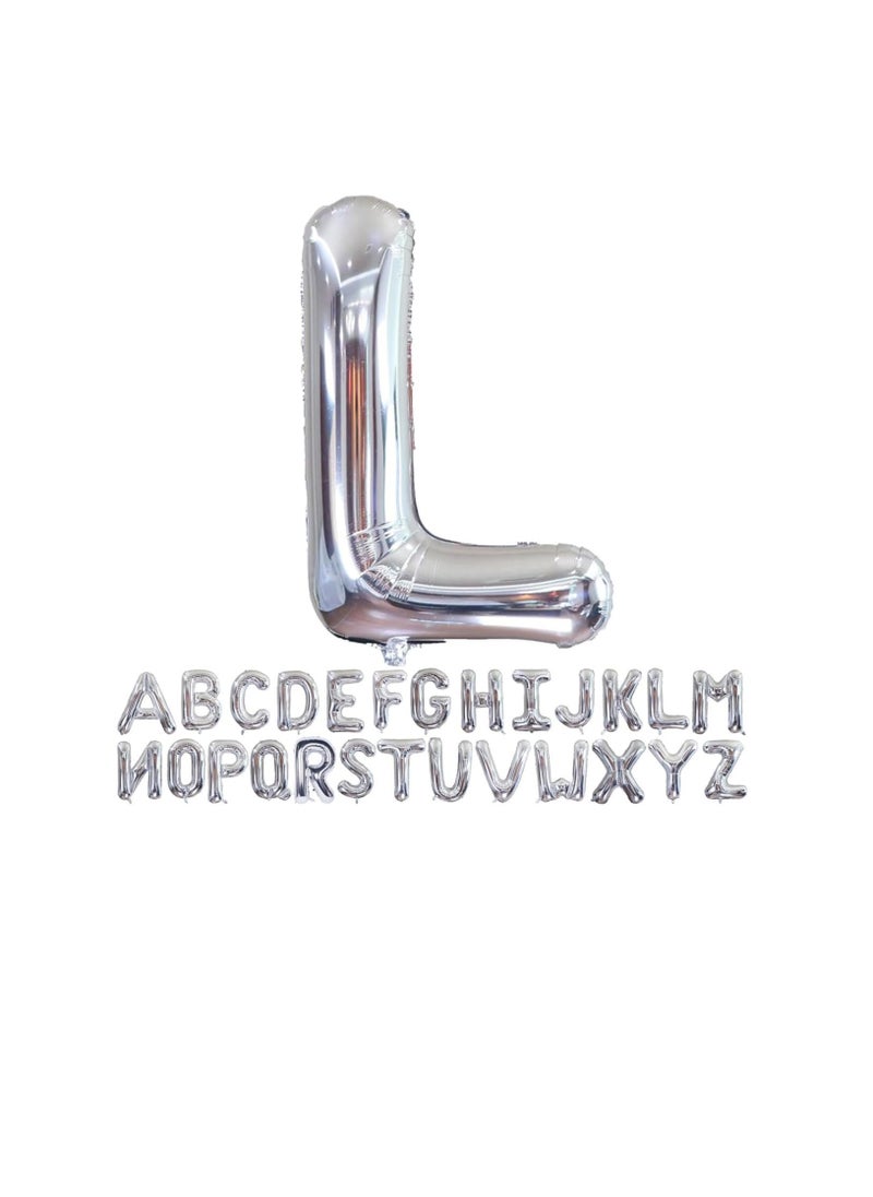 Party with Emma Silver Letter A to Z Balloons 32 inch Large Alphabet Balloons Silver Helium Foil Letter Balloon Banner for Birthday Party Anniversary Wedding Decoration (Silver-L)  - Image 1