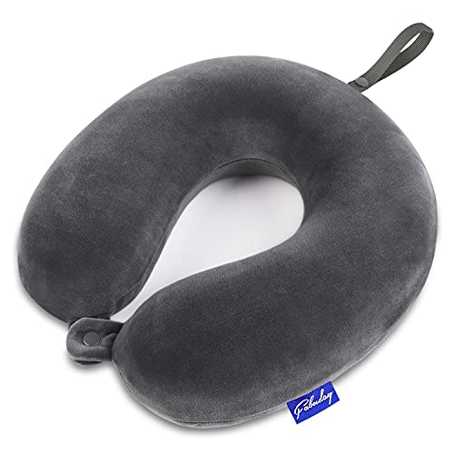 Fabuday Travel Pillow Memory Foam for Airplanes - Neck Pillow for Traveling, Car, Home, Flight Pillow for Sleeping with Attachable Snap Strap Soft Washable Cover, Provide Head Neck Support Rest, Dark Gray - Image 1