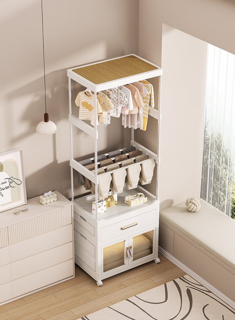 XiuWoo Multi-functional Tall Clothes Rack Storage Cabinets Plastic Foldable Wardrobe Garment Rack Shelves Stand Dresser Clothes Drying Hanging Rack Drawer with Wheels for Shirts Jackets Pants  - Image 3